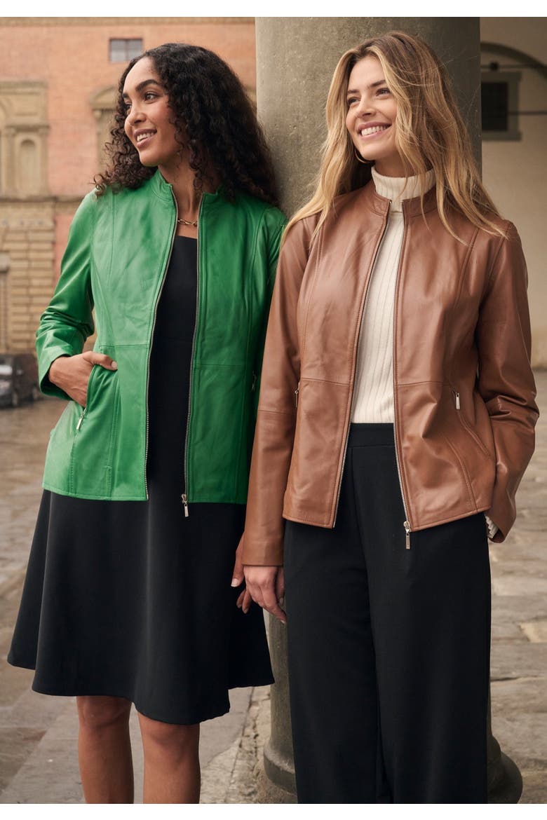 Zip Front Leather Jacket, Alternate, color, KELLY GREEN