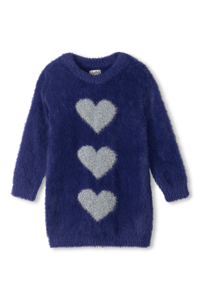 Kids' Heart Fuzzy Sweater Dress, Main, color, BLUE