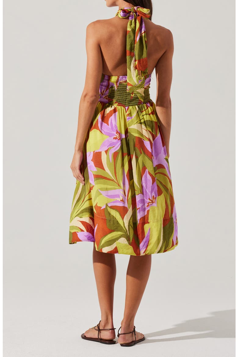 Kalia Floral Halter Neck Dress, Alternate, color, GREEN RUST FLORAL