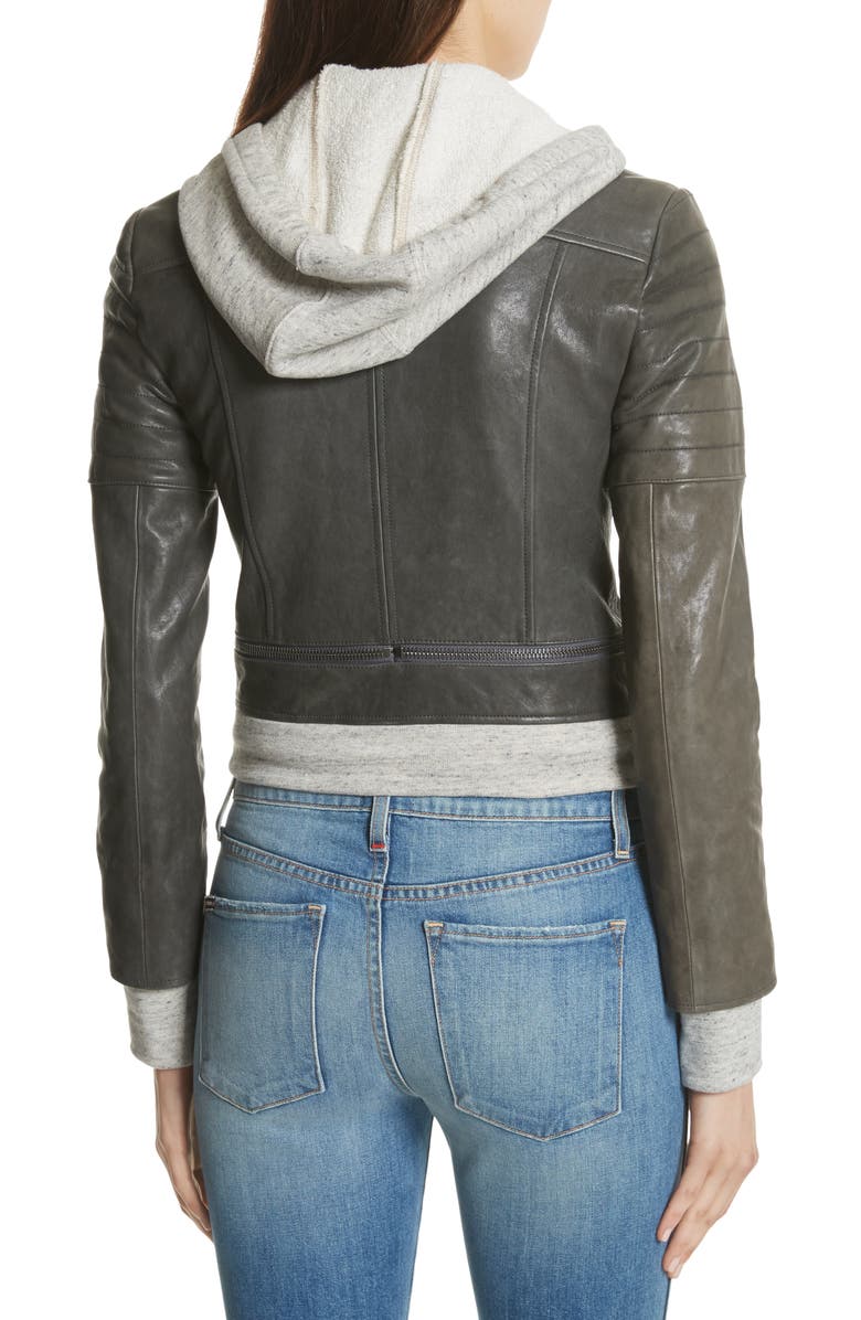 Alice + Olivia Avril Hooded Combo Leather Jacket, Alternate, color, 