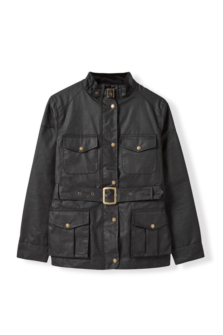 British Waxed Cotton Belted Jacket, Alternate, color, Black