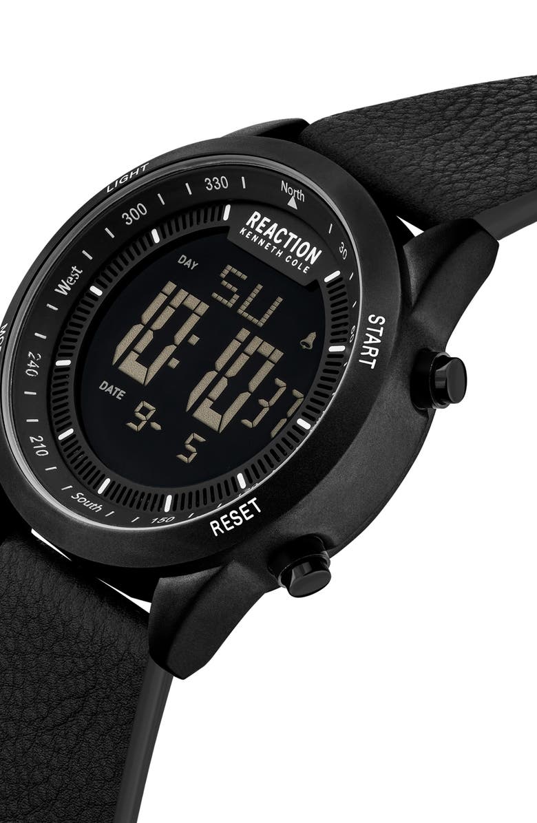 Kenneth Cole Reaction Digital Faux Leather Strap Watch, 47mm, Alternate, color,