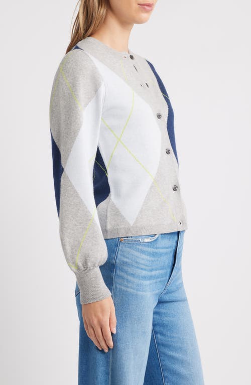 525 Argyle Balloon Sleeve Cardigan In Blue