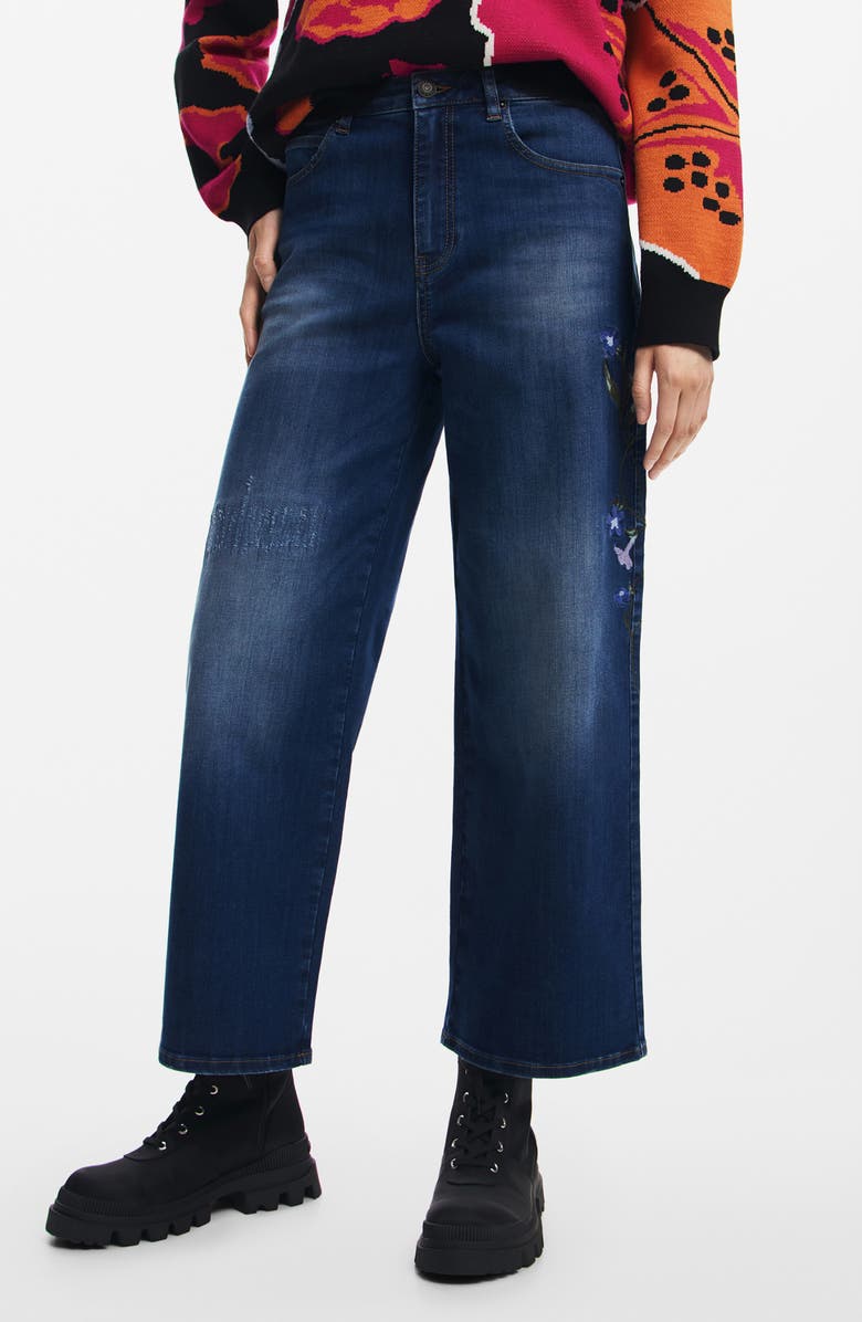 Desigual Aimar Distressed Wide Leg Jeans, Main, color, Blue