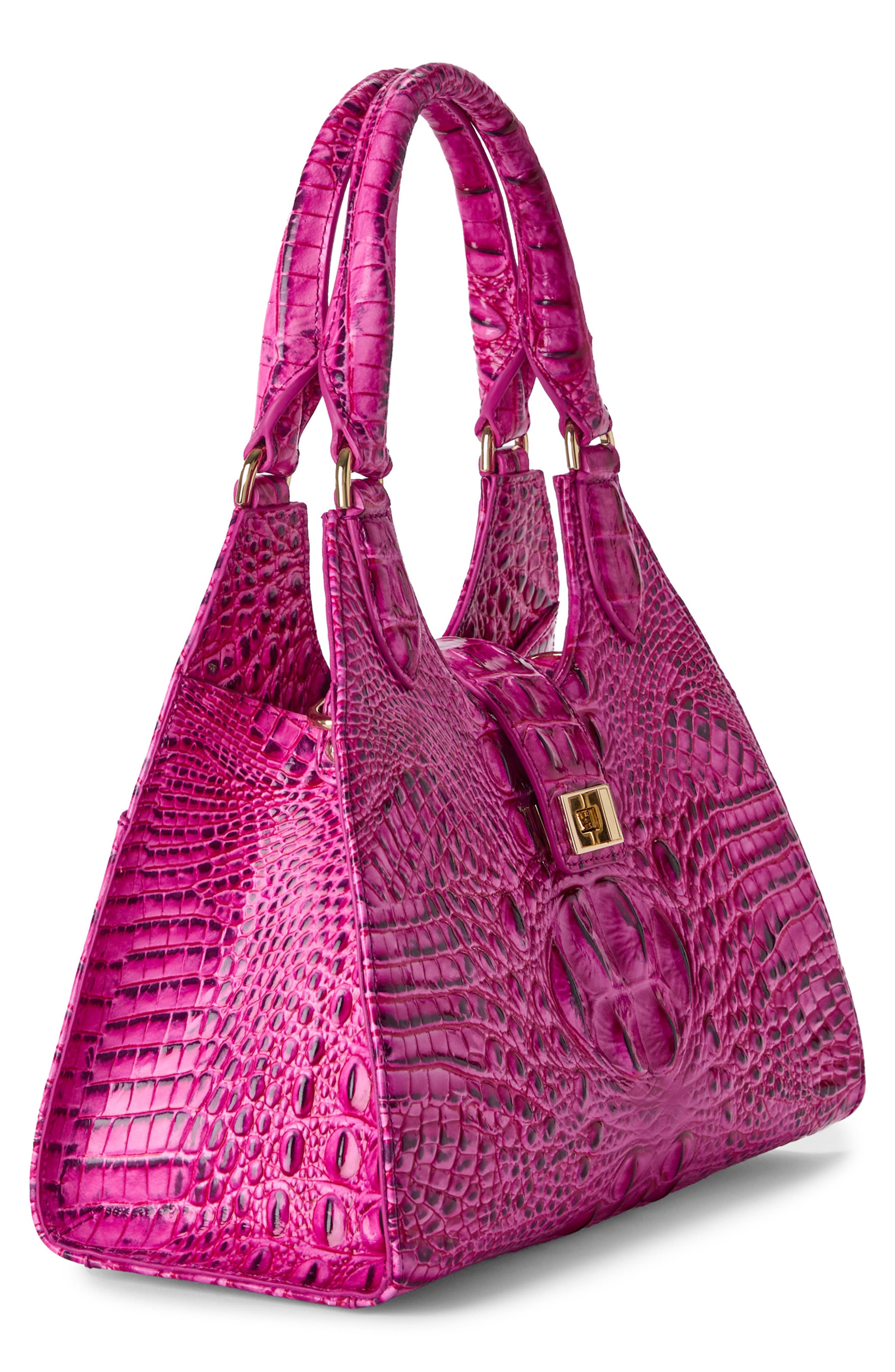 Brahmin Adrian Croc Embossed Leather Shoulder Bag, Alternate, color, Electric Fuschia