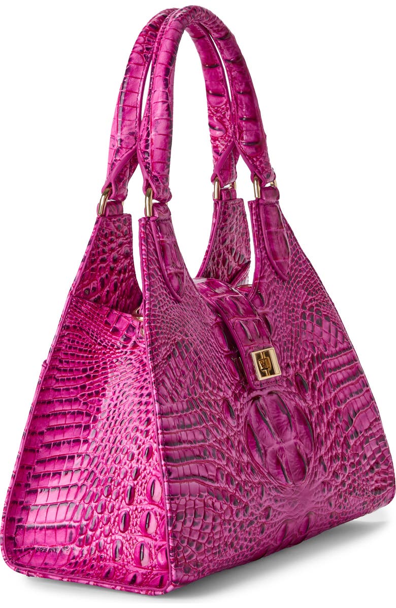 Brahmin Adrian Croc Embossed Leather Shoulder Bag, Alternate, color, Electric Fuschia