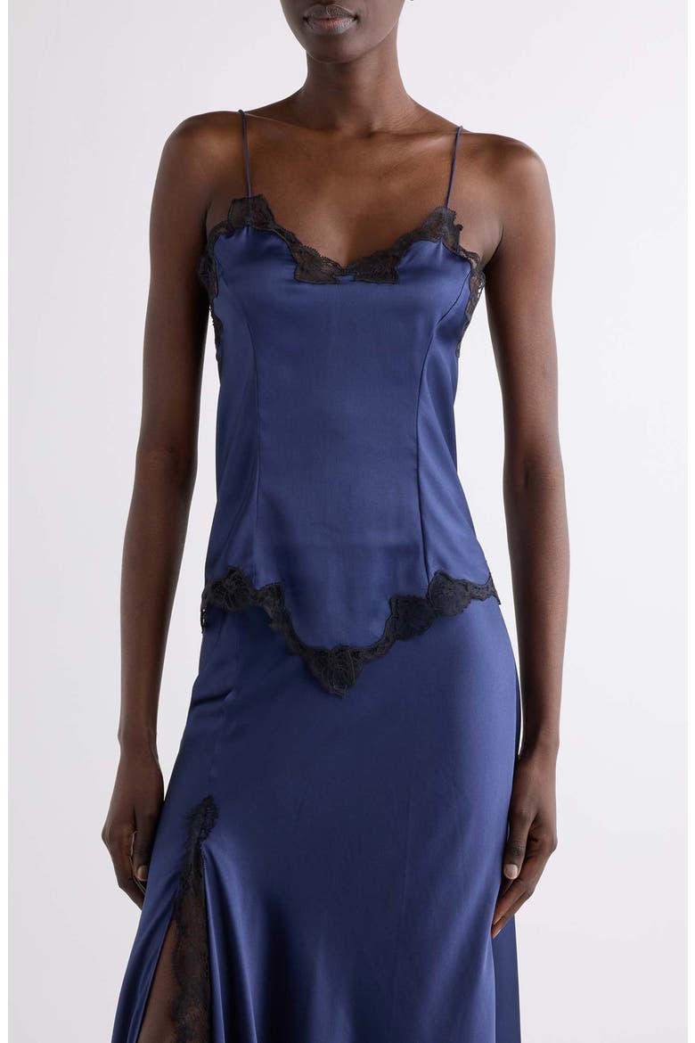 Amael Lace Trim Silk Camisole, Main, color, MIDNIGHT