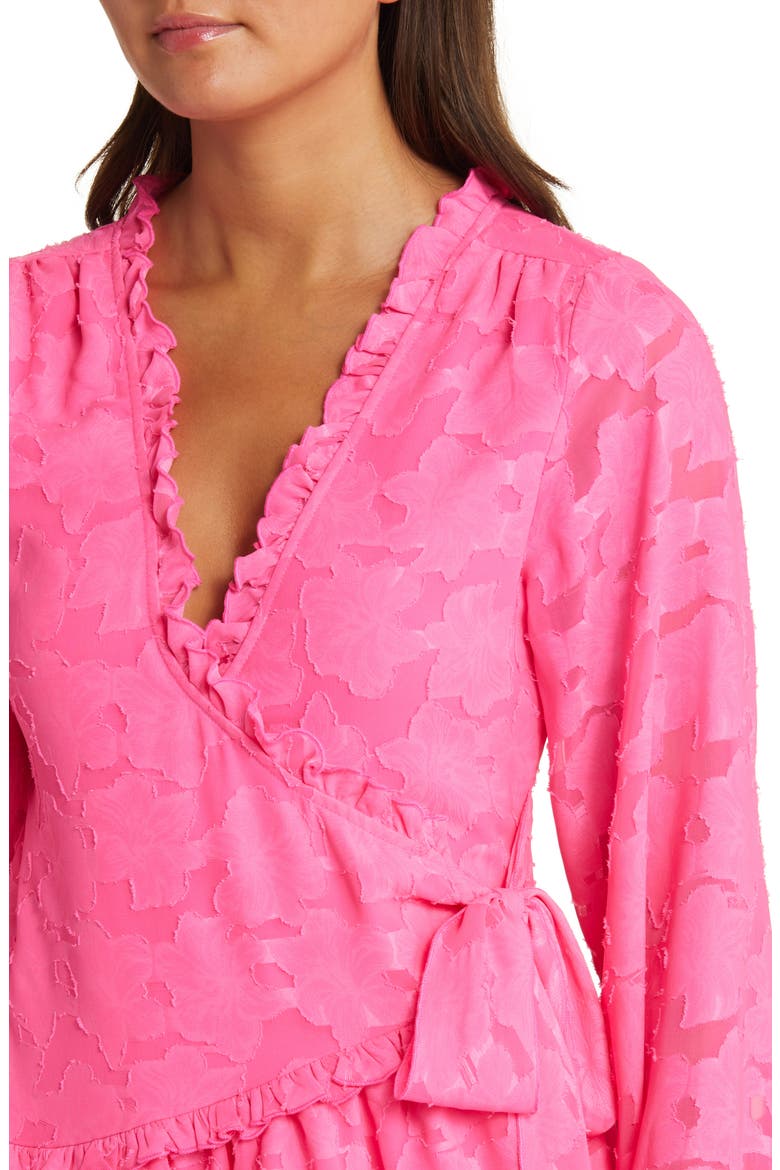 Long Sleeve Jacquard Wrap Dress, Alternate, color, PINK