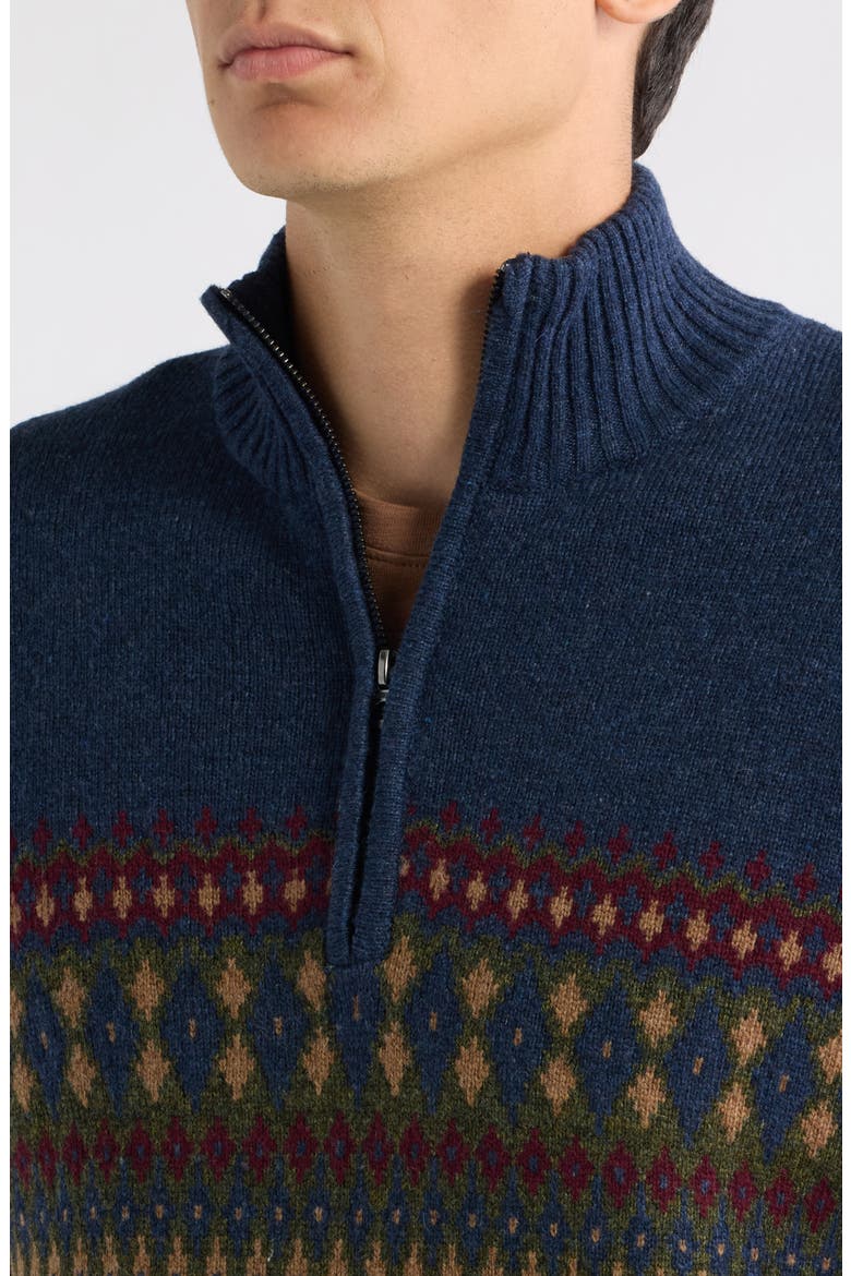 Fair Isle Quarter Zip Wool Blend Sweater, Alternate, color, NAVY