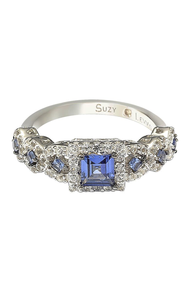 SUZY LEVIAN Sterling Silver Asscher-Cut Sapphire & CZ Engagement Ring, Alternate, color, Blue
