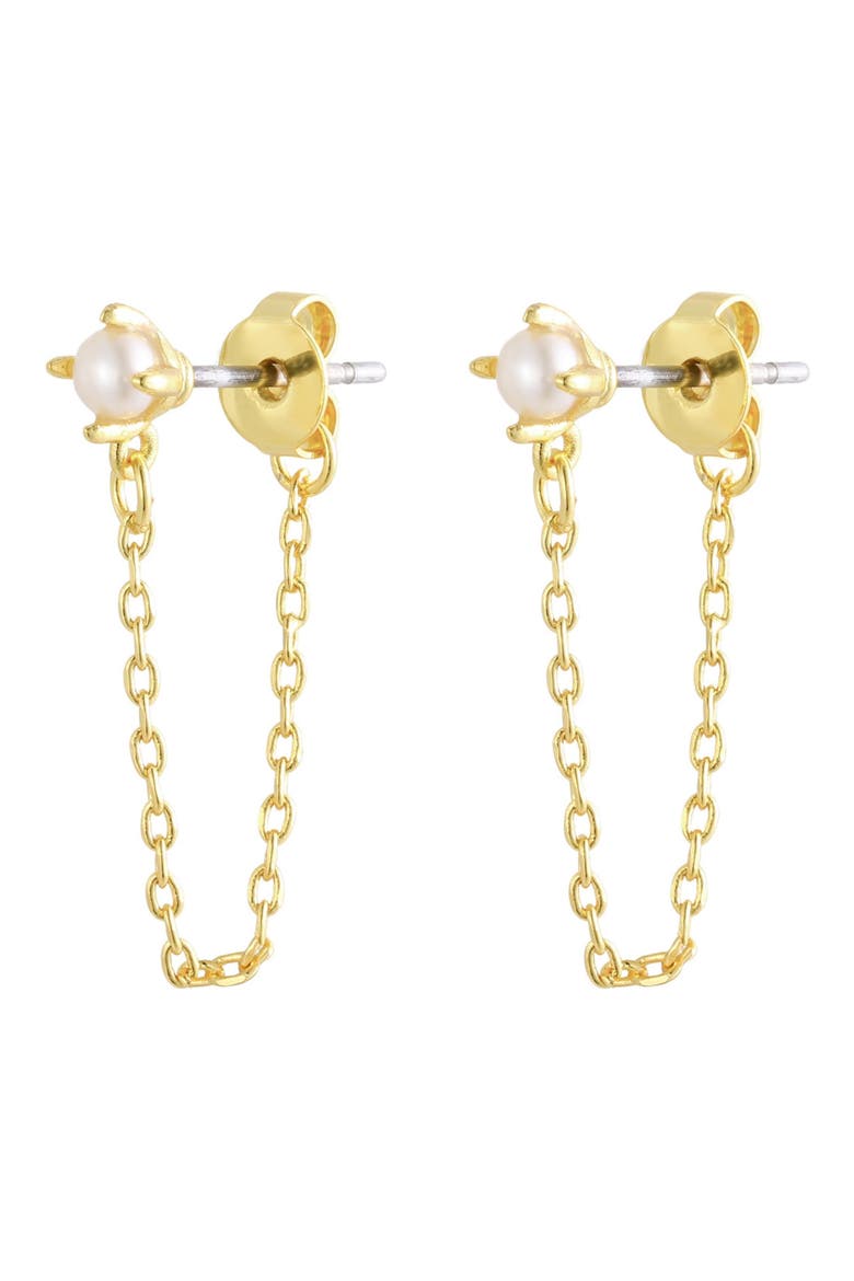 Freshwater Pearl Front/Back Earrings, Main, color, GOLD/ WHITE