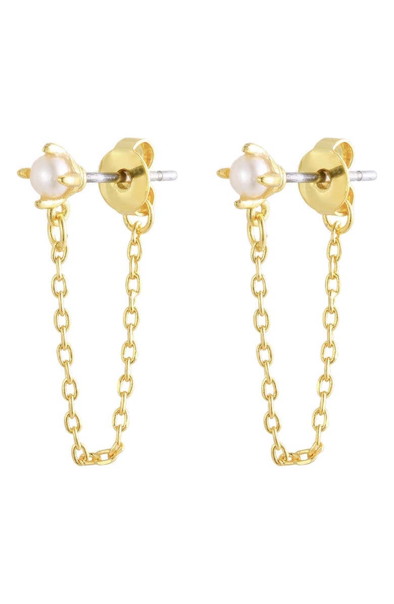st. Moran Freshwater Pearl Front/Back Earrings, Main, color, Gold/ White