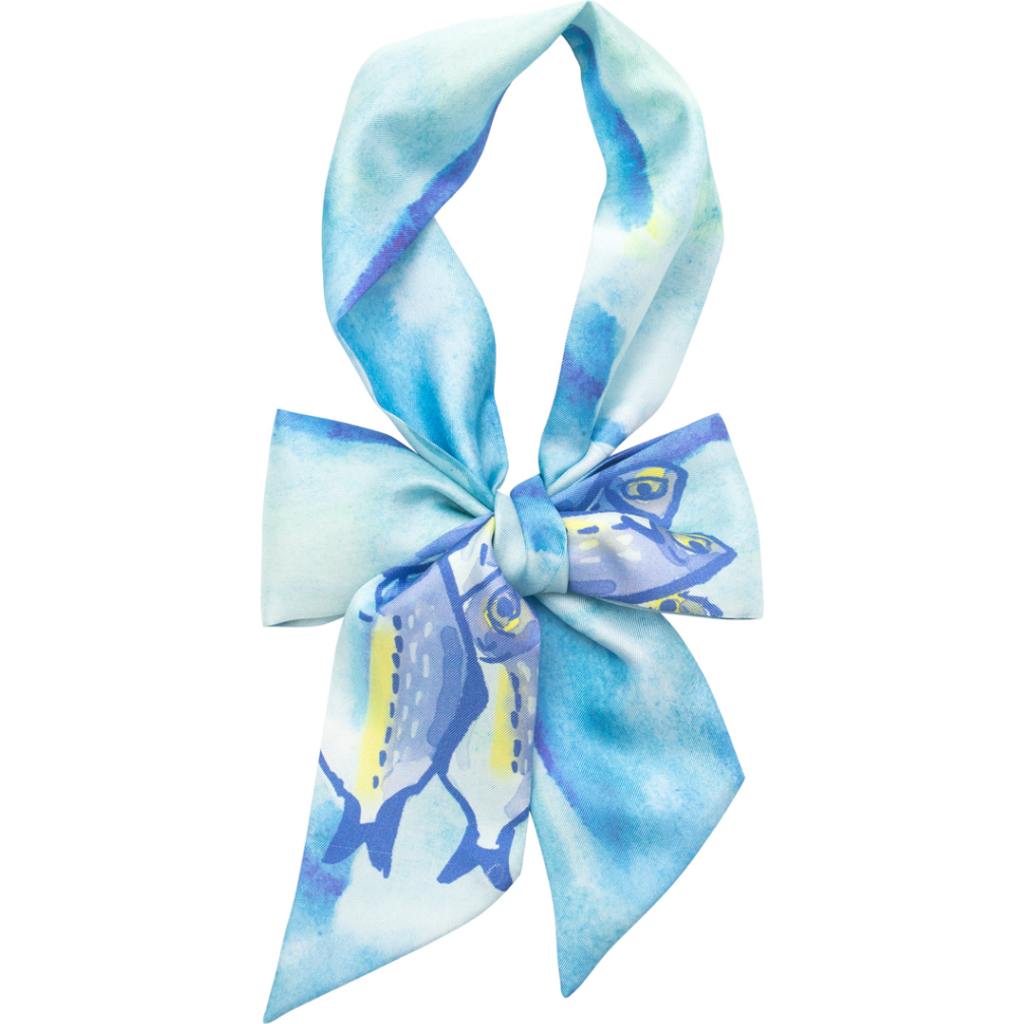 Lost Pattern Nyc "blue Fin" Silk Skinny Scarf