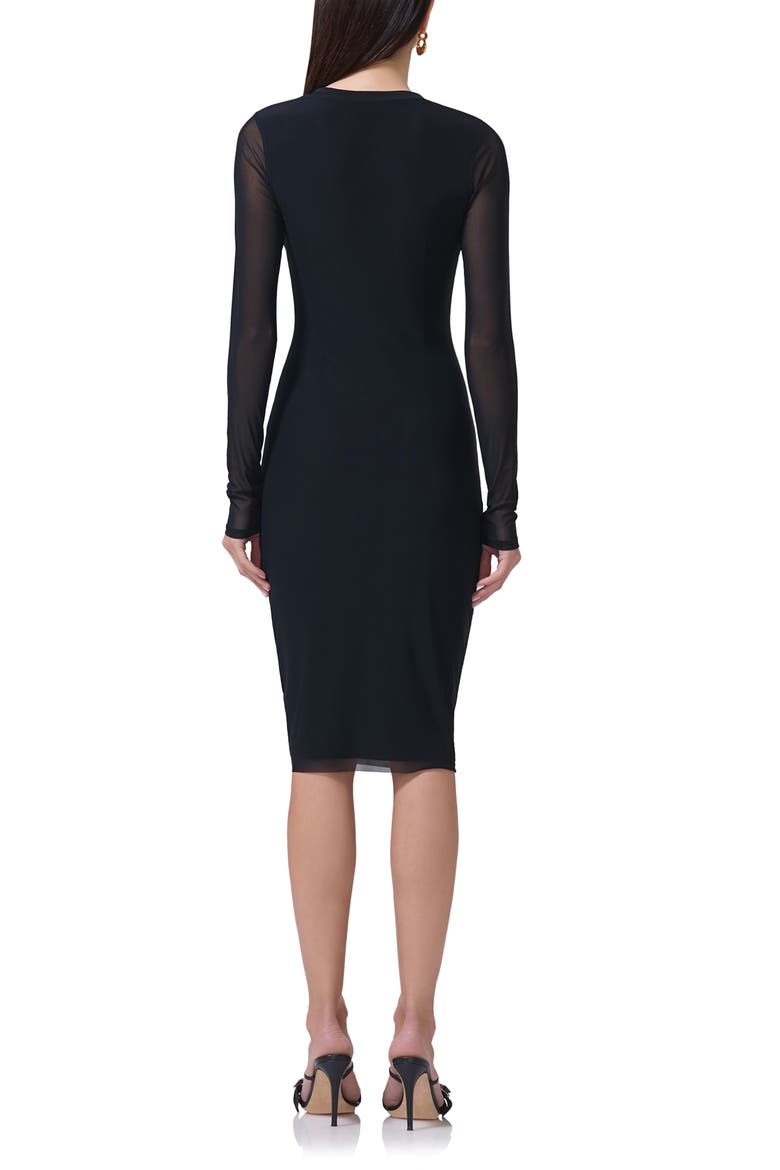 Diane Plunge Long Sleeve Mesh Dress, Alternate, color, NOIR