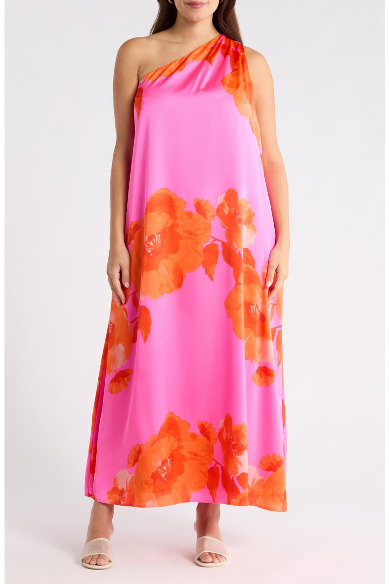Glena Floral One Shoulder Maxi Dress, Main, color, PINK-ORANGE-MULTI