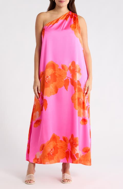 Glena Floral One Shoulder Maxi Dress (Plus Size)