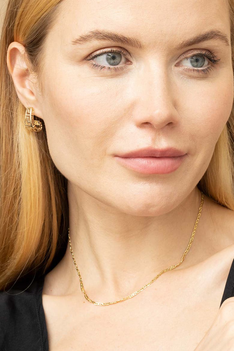 14K Yellow Gold Greek Key Huggies, Alternate, color, Yellow Gold