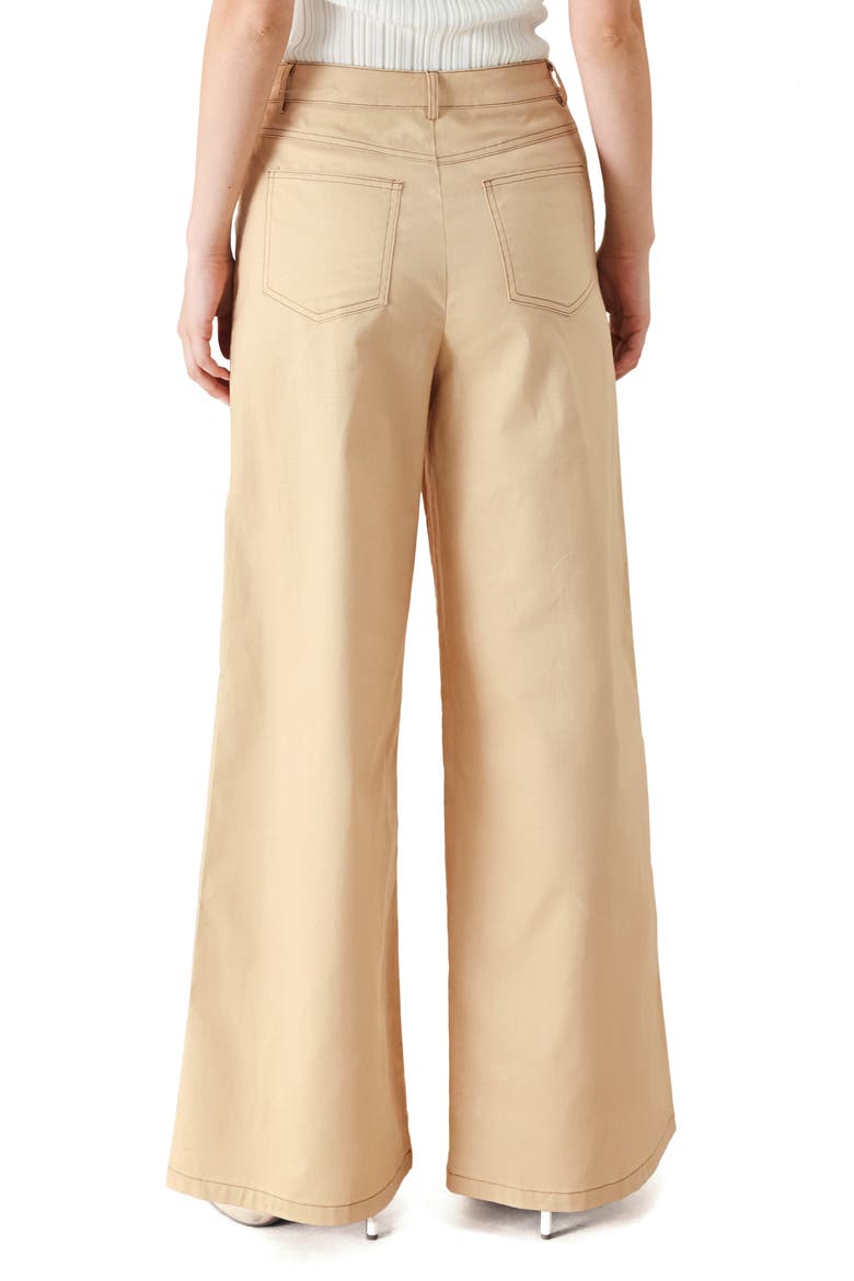 Wide Leg Stretch Cotton Pants, Alternate, color, KHAKI