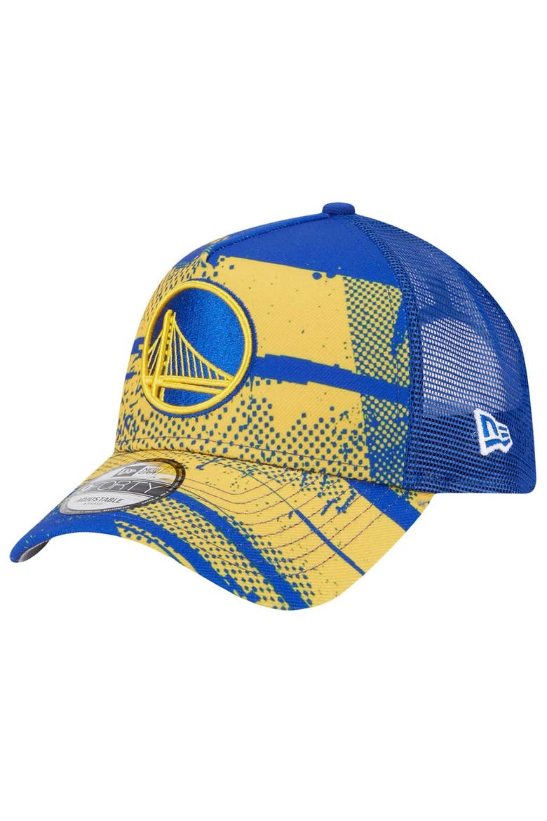 Men's New Era Royal/Gold Golden State Warriors Tip Off A-Frame Trucker 9FORTY Adjustable Hat, Alternate, color, Royal