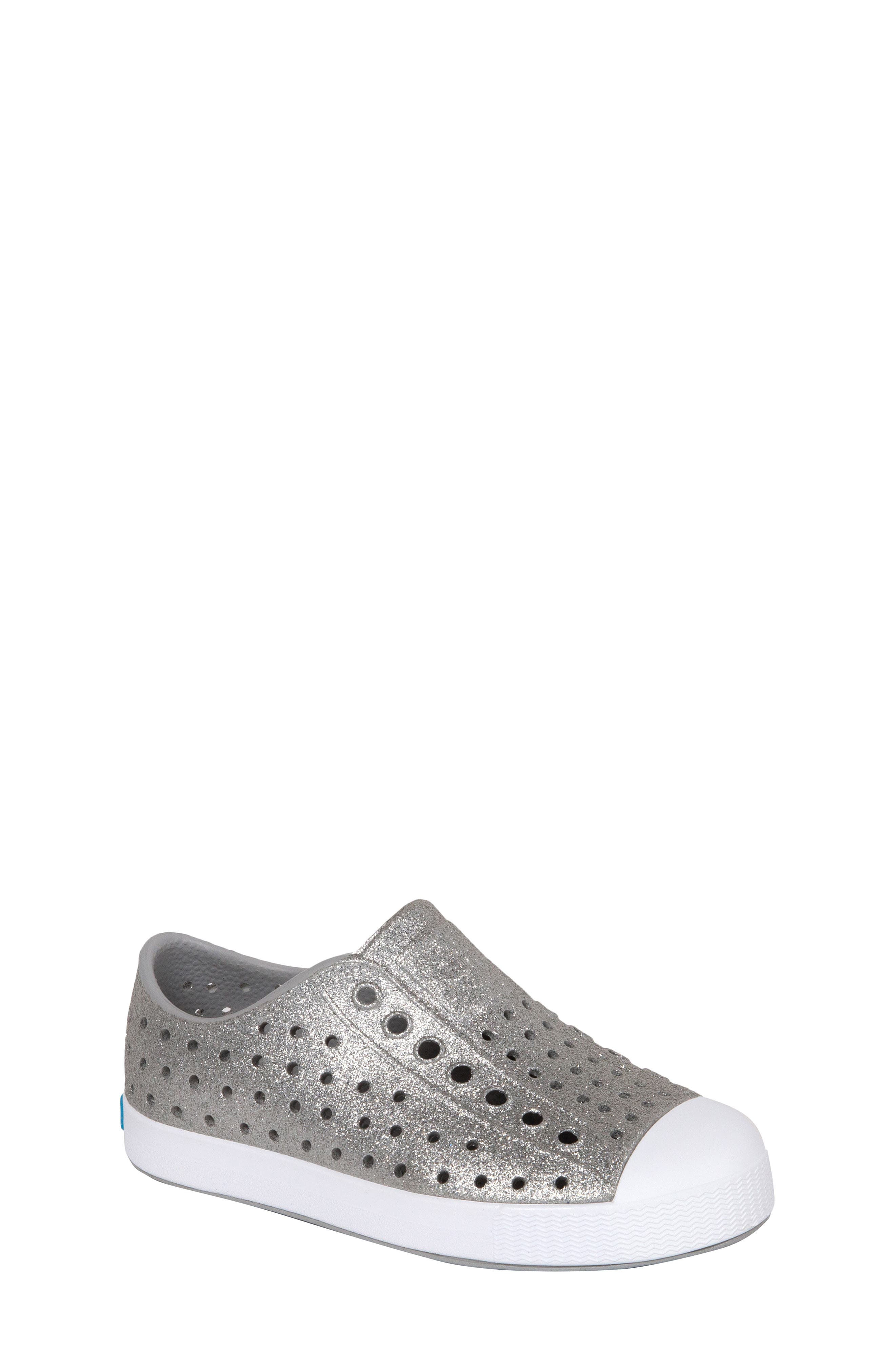 Native Shoes Kids
 Jefferson Bling Slip-On Sneaker, Main, color, Platinum Bling/ Shell White