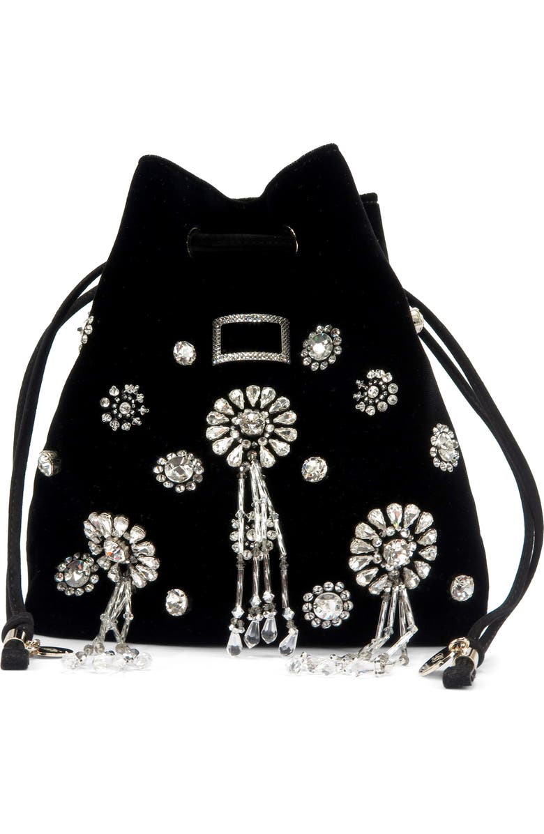 Roger Vivier Mini Viv Pocket Grande Soirée Embellished Velvet Bucket Bag, Main, color,