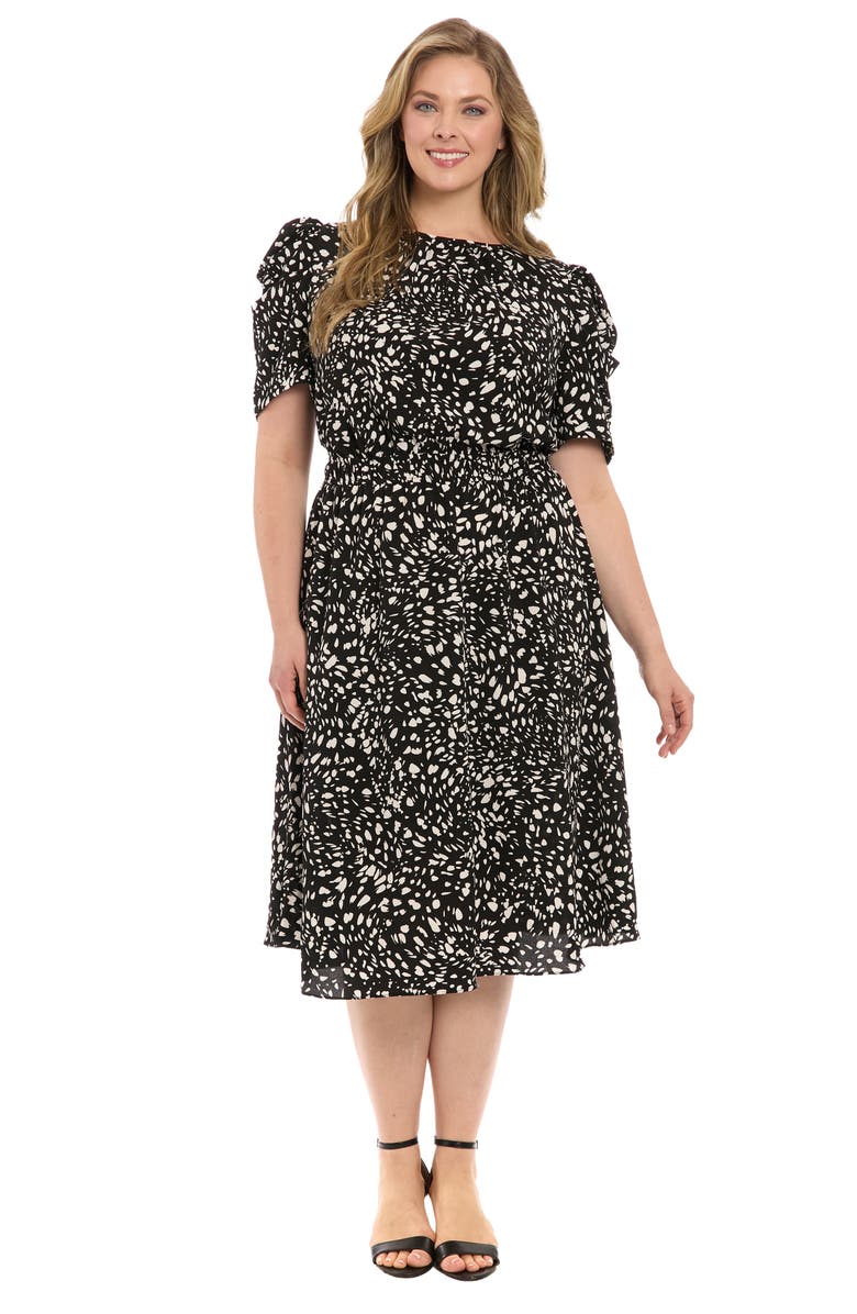 London Times Elbow Length Sleeve Midi Dress, Alternate, color, Black/ Ivory