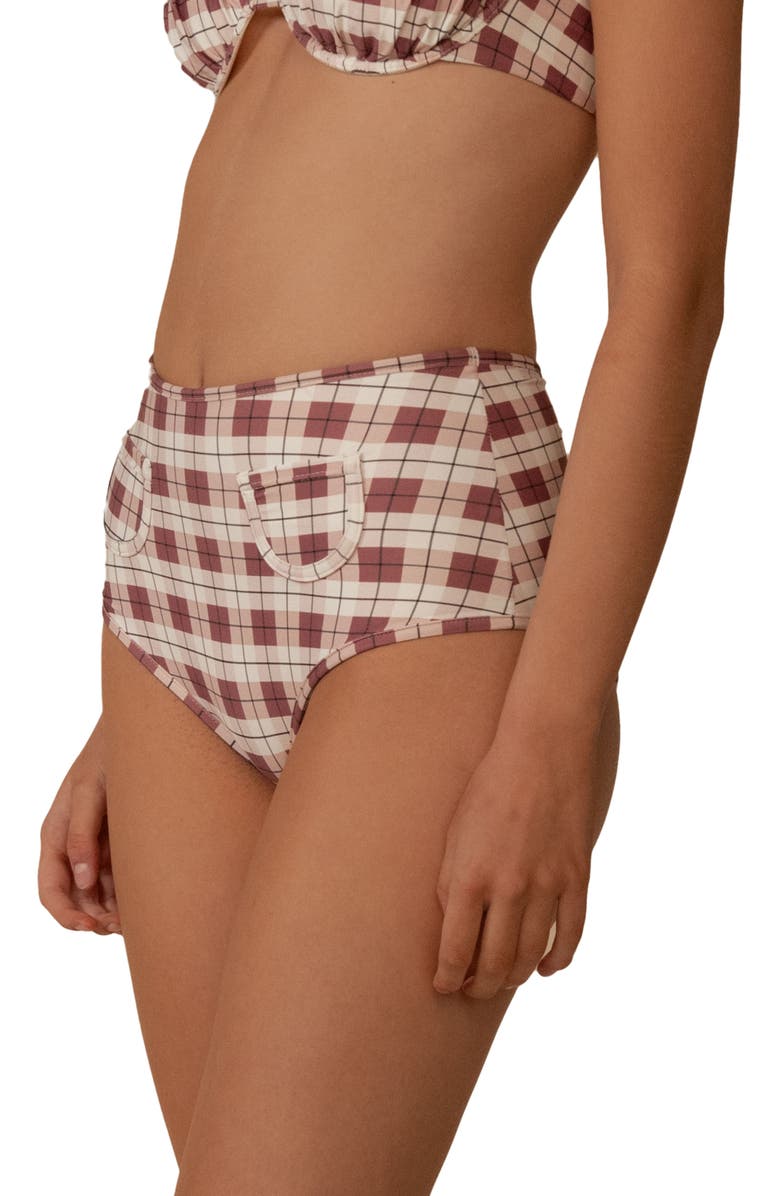 MONTCE Polly Plaid Bikini Bottoms, Alternate, color, Maroon Plaid