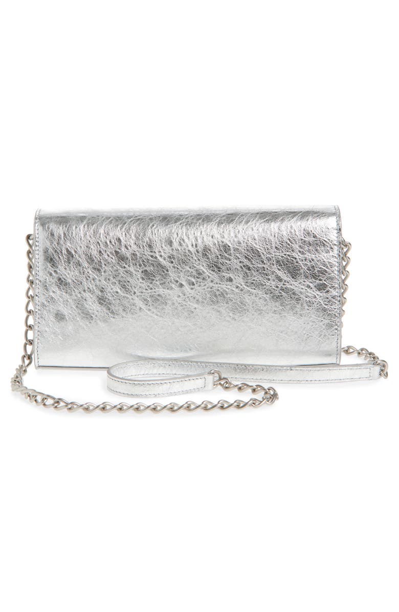 Balenciaga Le City Metallic Leather Wallet on a Chain, Alternate, color, 8122 Silver