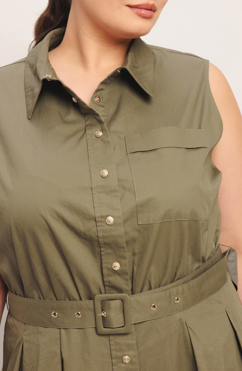 FLYING TOMATO Belted Sleeveless Maxi Shirtdress, Alternate, color, Olive