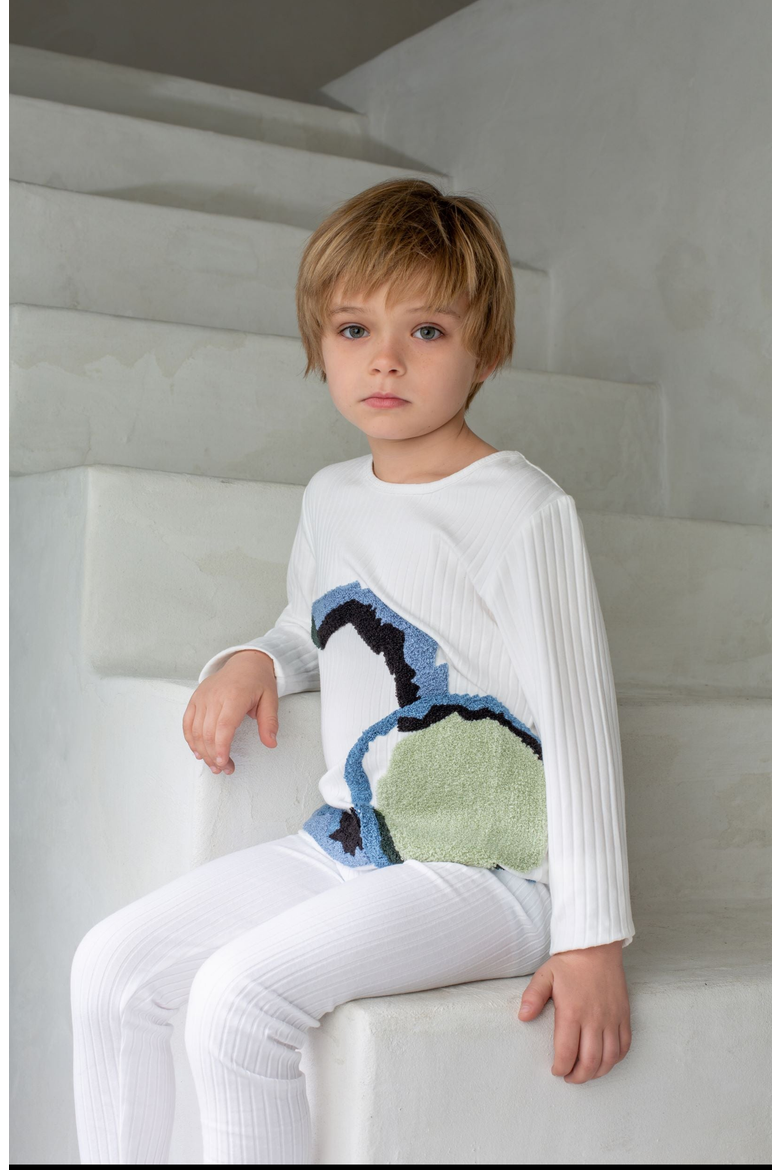 Geometric Circle Loungewear Set, Alternate, color, White / Multi