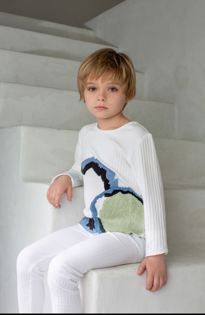 NoggiWear Geometric Circle Loungewear Set, Alternate, color, White / Multi