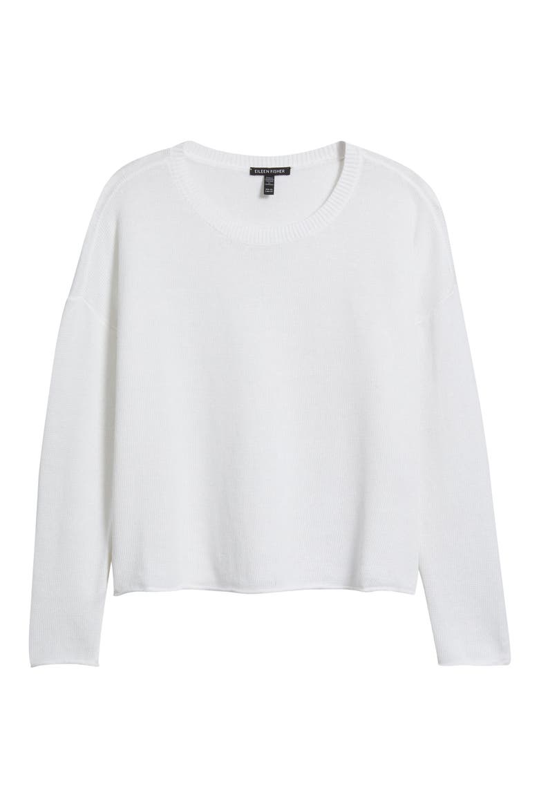 Crewneck Organic Linen & Organic Cotton Sweater, Alternate, color, WHITE