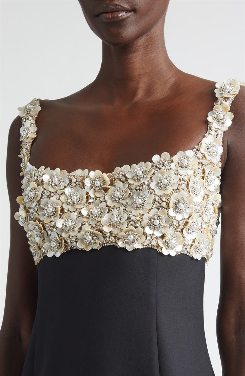 Oscar de la Renta Mother-of-Pearl Embellished Bustier Gown, Alternate, color, Black