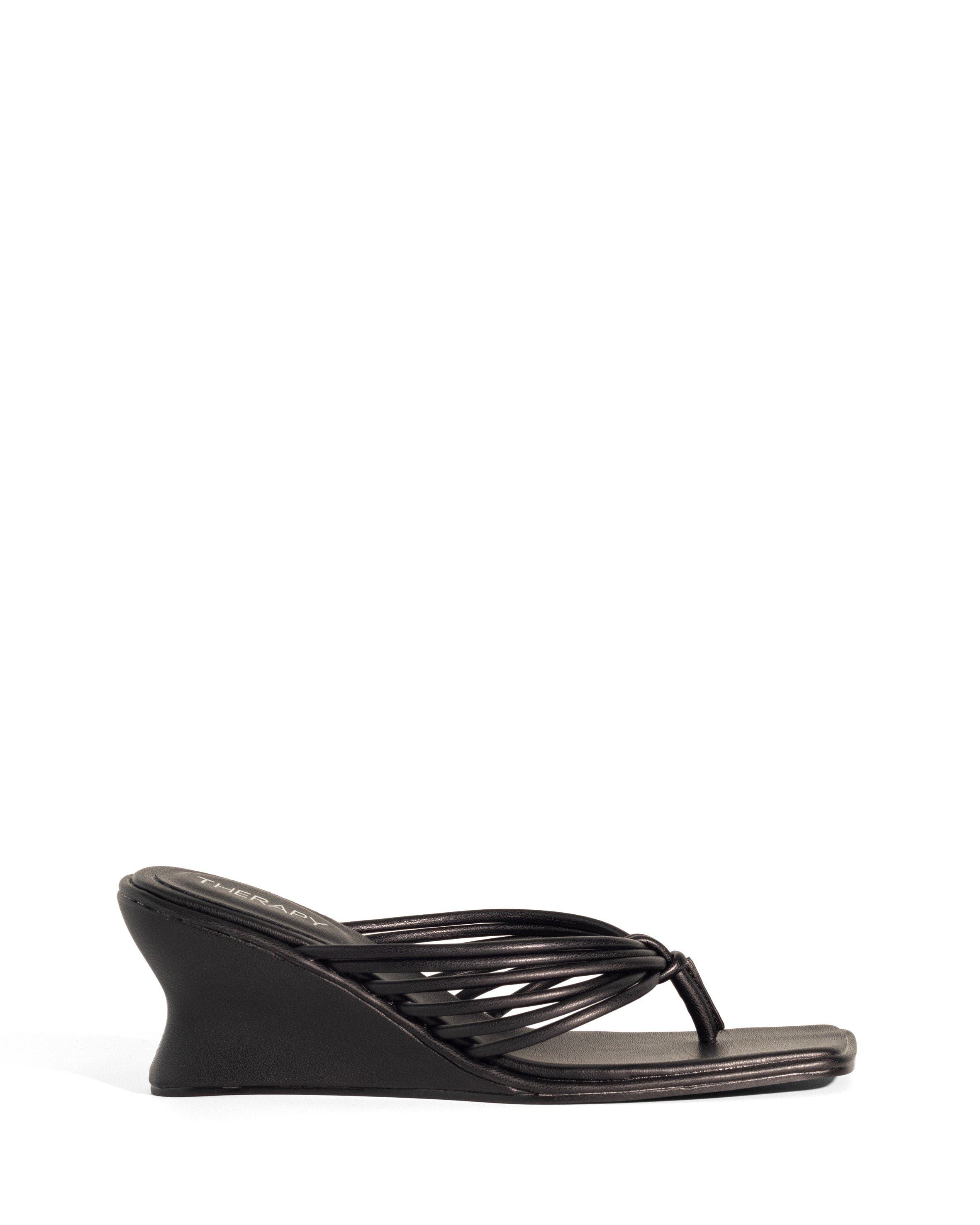 LEVEN Square Toe Thong Wedge Sandal, Alternate, color, Black Pu