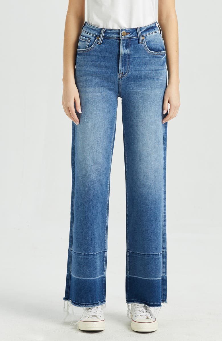 Bayeas Deanie High Waist Raw Hem Wide Leg Jeans, Main, color, 