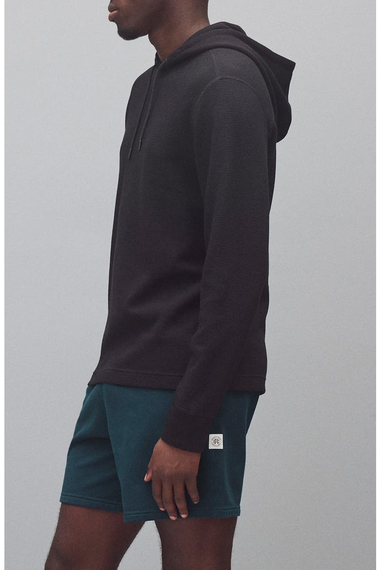 Lightweight Waffle Stitch Hoodie, Alternate, color, BLACK