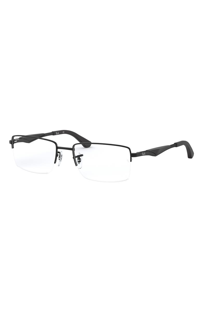 Ray-Ban 53mm Semi Rimless Rectangular Optical Glasses, Alternate, color, Matte Black
