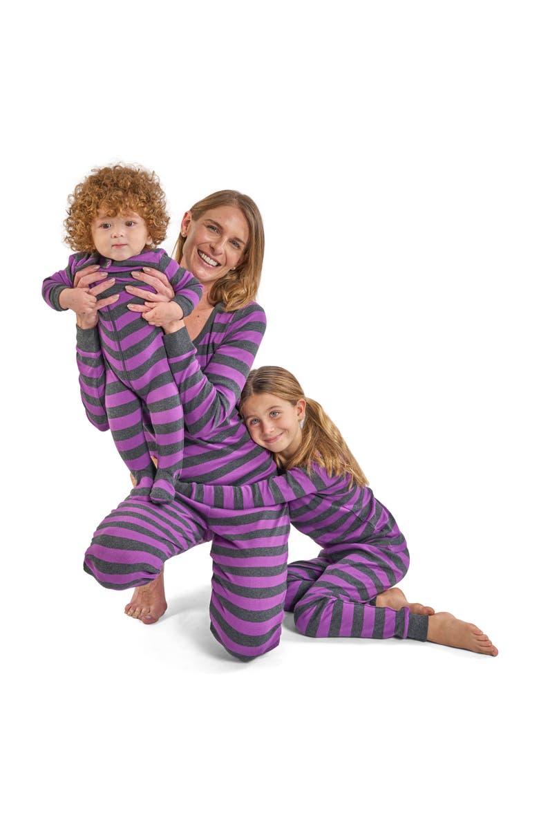 Leveret Kids Two-Piece Striped Cotton Matching Family Pajamas, Alternate, color, Purple & Dark Gray