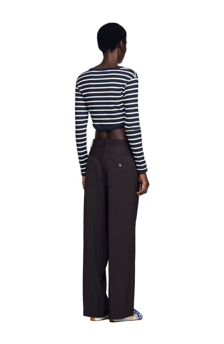 SANDRO Cropped striped cotton T-shirt, Alternate, color, Marine / Blanc