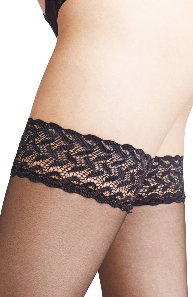 Falke Shelina 12 Thigh High Stay-Up Stockings, Alternate, color, Black