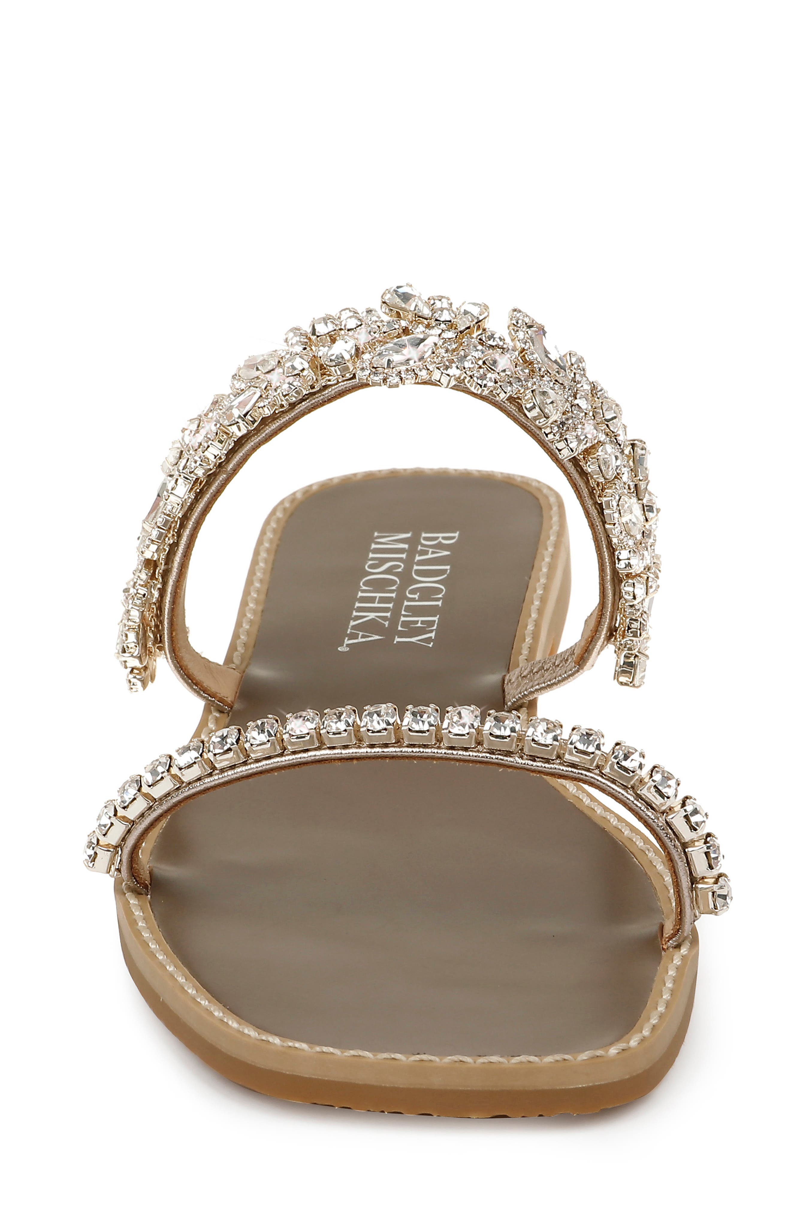 Badgley Mischka Jenelle Embellished Slide Sandal, Alternate, color, CHAMPAGNE NAPPA LEATHER