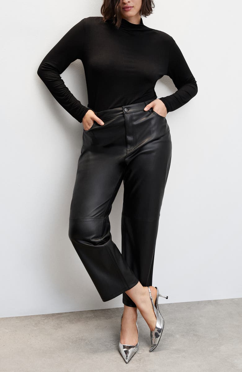 MANGO Faux Leather Straight Leg Pants, Alternate, color,
