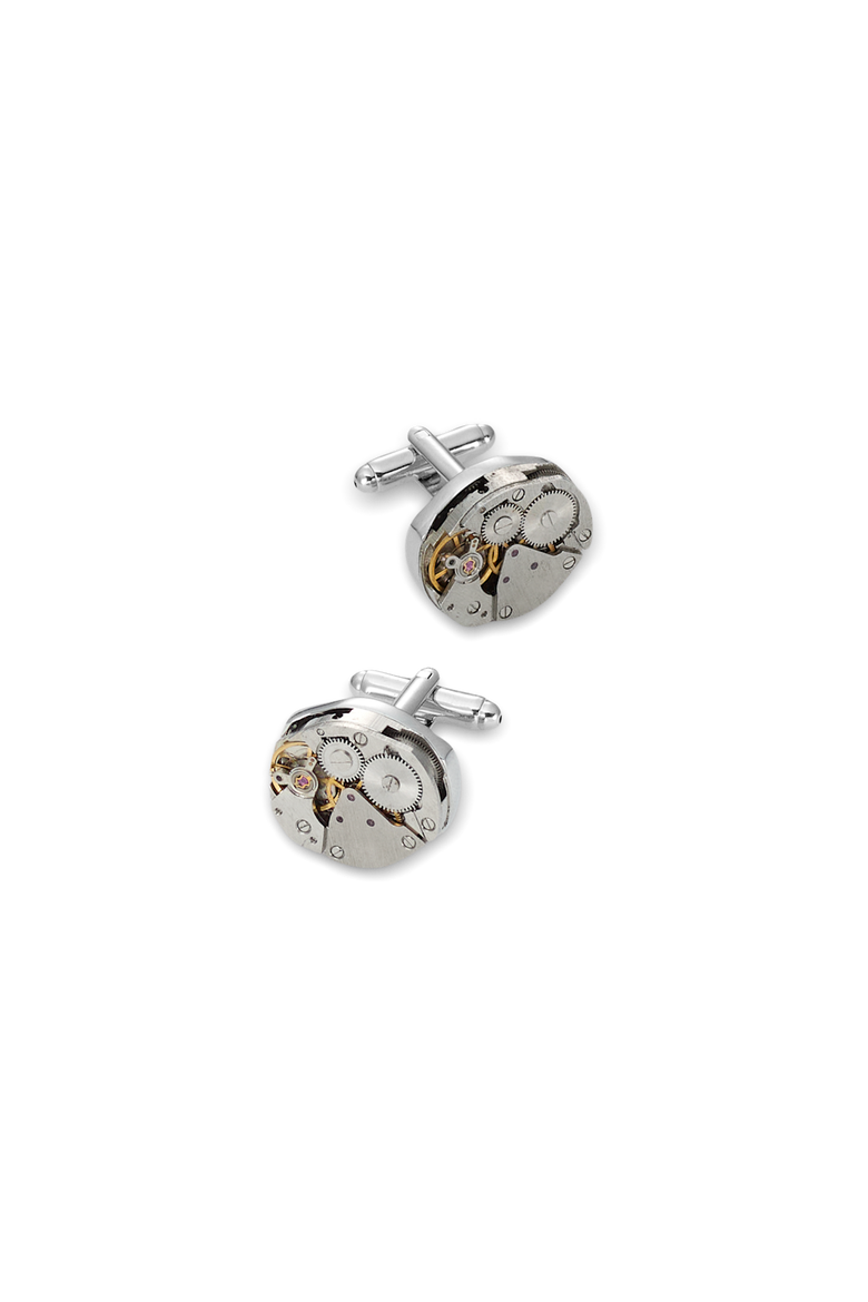 Oval Watch Movement Cufflinks, Main, color, Silver/Gold