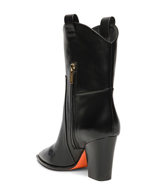 Santoni Leather Texan Ankle Boot In Black