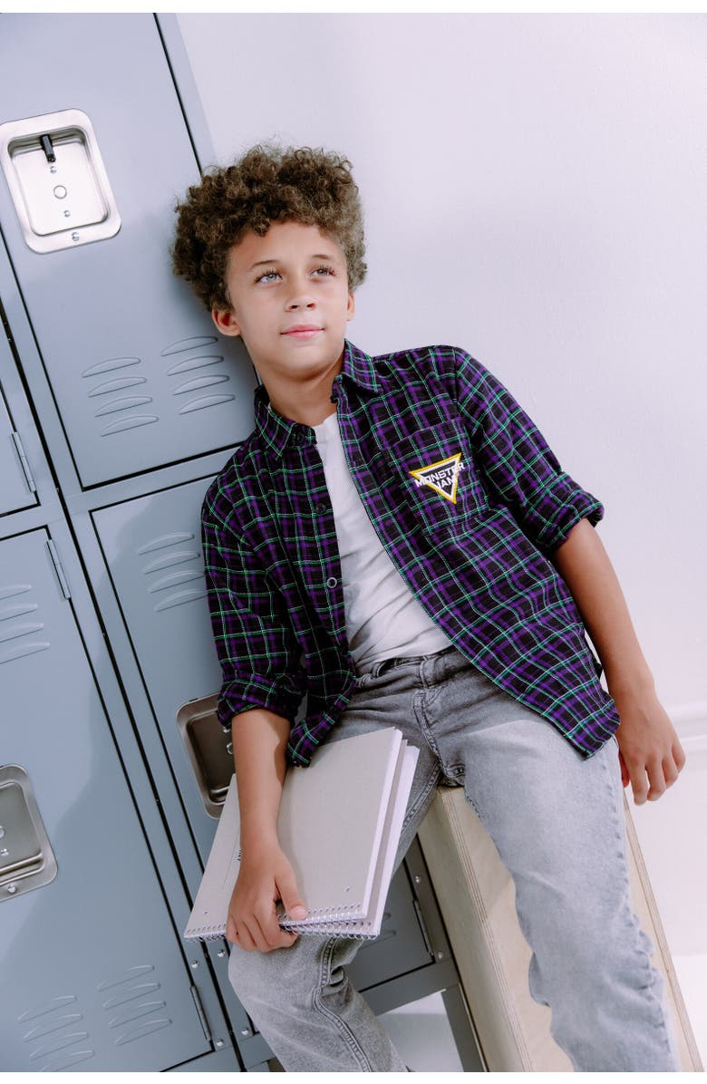 Monster Jam Grave Digger Long Sleeve Button Down Shirt, Alternate, color, Blue