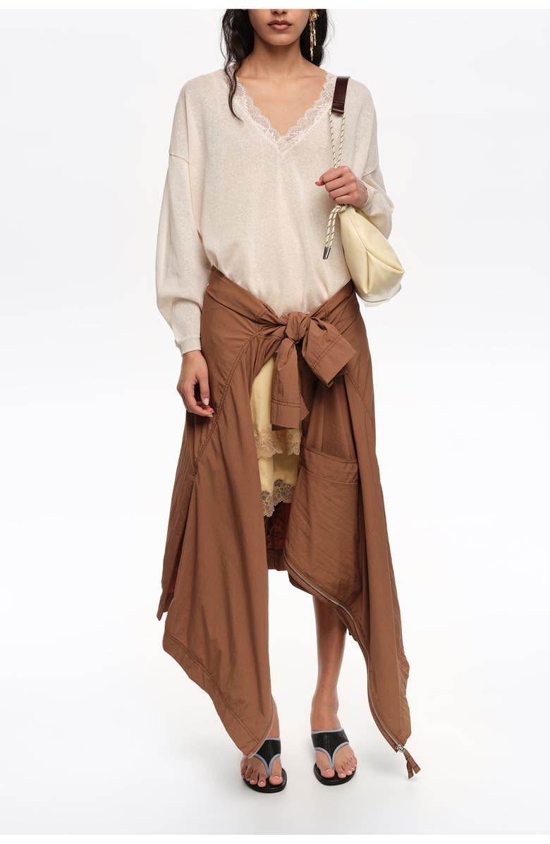 Bimba y Lola Long Linen Cotton Lace Sweater, Alternate, color, Ivory