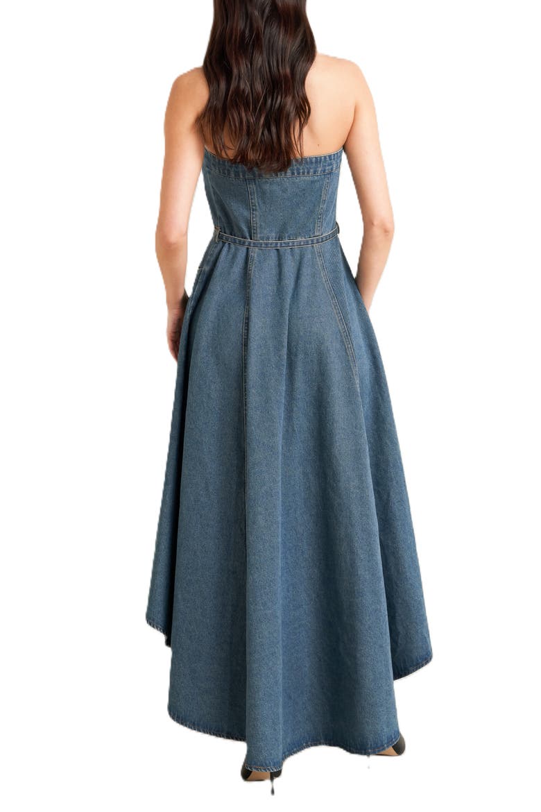 Belted Strapless High-Low Midi Dress, Alternate, color, MEDIUM INDIGO