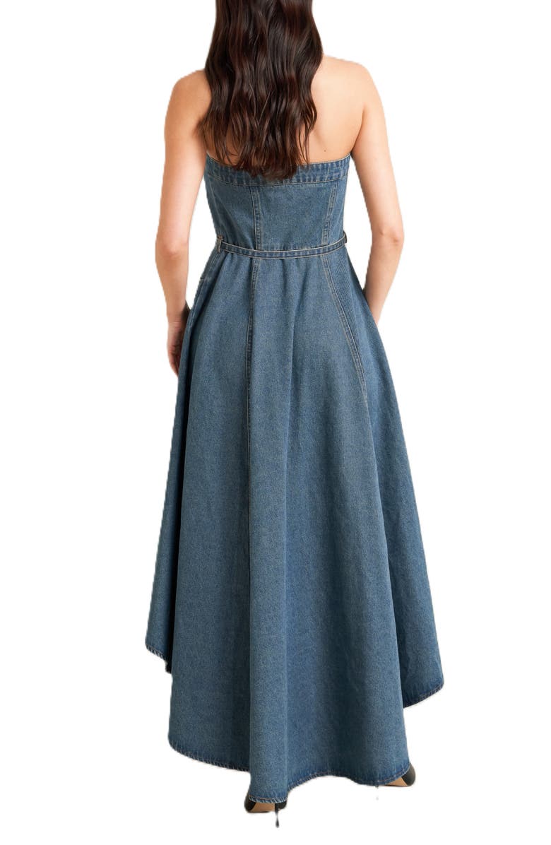 FREEMARKET Belted Strapless High-Low Midi Dress, Alternate, color, Medium Indigo