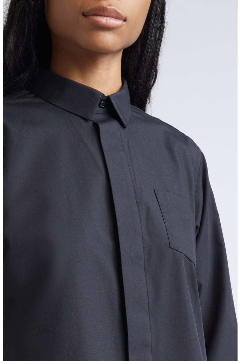 Mixed Media Poplin & Satin Button-Up Shirt, Alternate, color, BLACK