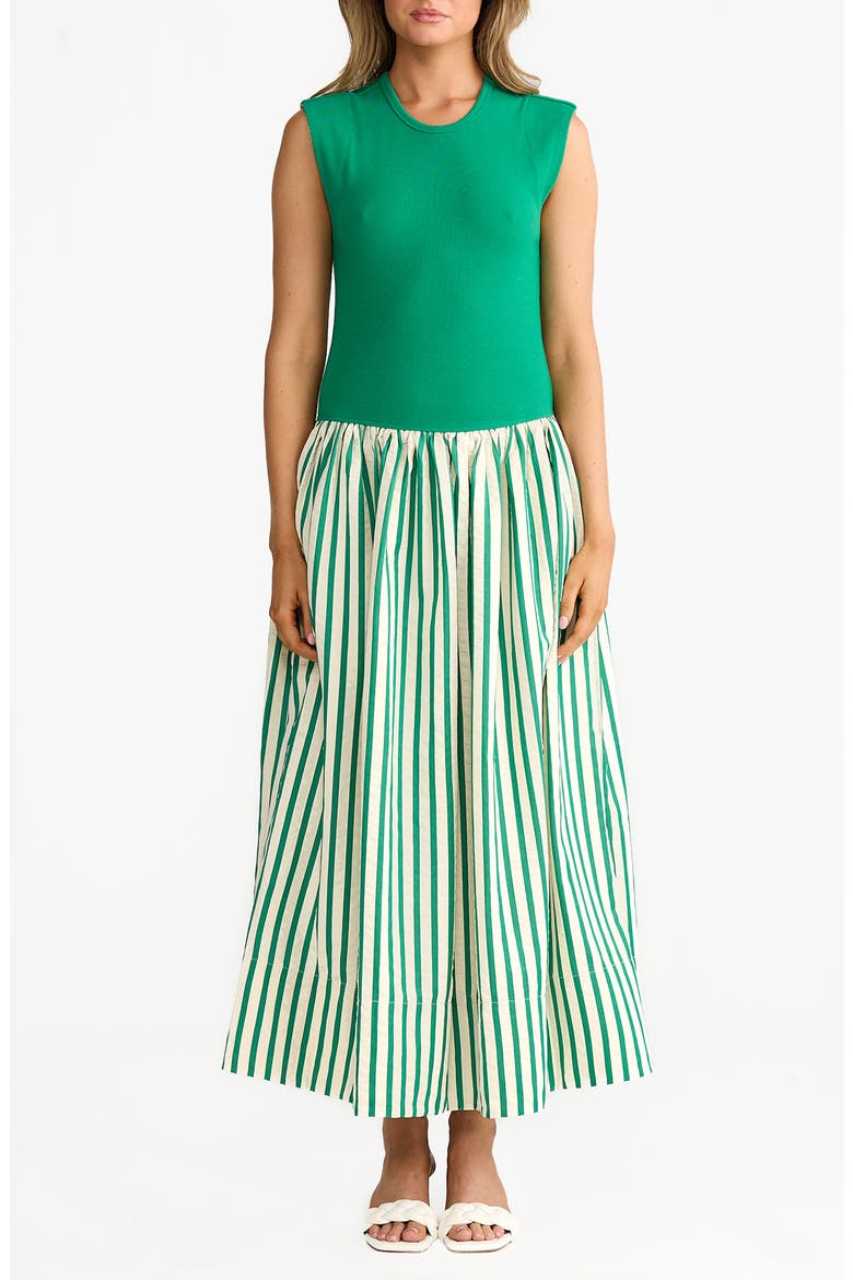 Daphne Sleeveless Mixed Media Dress, Main, color, JADE STRIPE